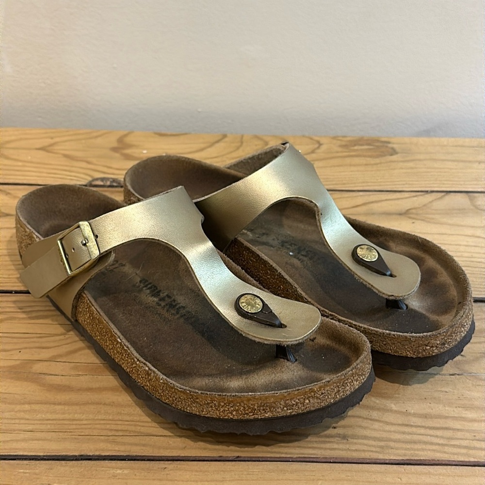 Birkenstock Classic Gizeh BirkoFlor Gold Sz 37